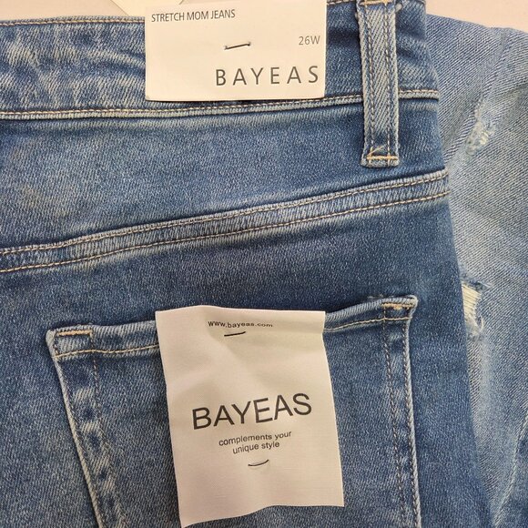 Bayeas Womens 26W Stretch Mom Jeans Distressed Style Size Blue Denim New Tags - Picture 7 of 8